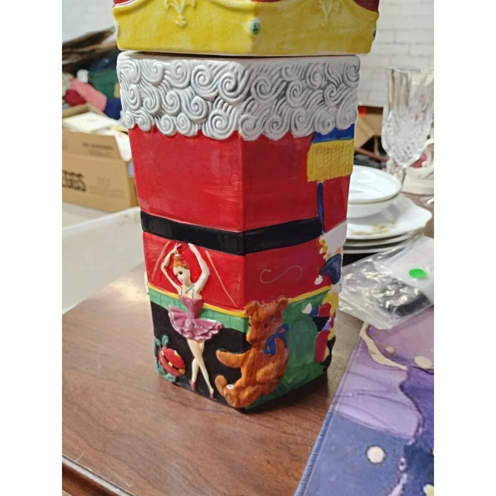 VTG 1980 Nutcracker Ballet Hexagon Vase Cookie Jar Ceramic Holiday Christmas